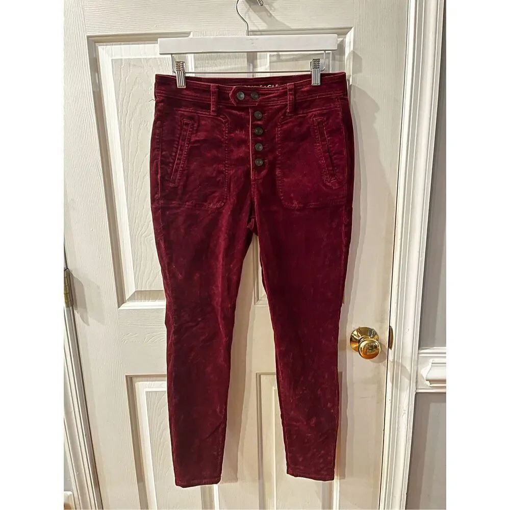American Eagle Burgundy Hi-Rise Stretch Jegging Corduroys sz 8 EUC